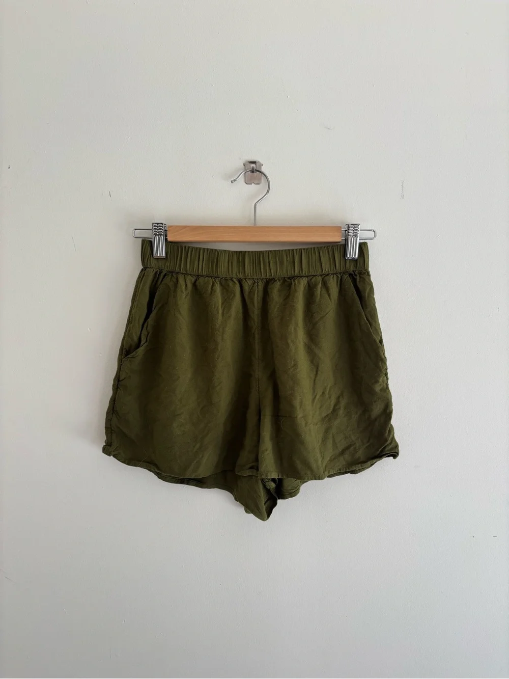 bp Olive Green Elastic Waist Shorts
